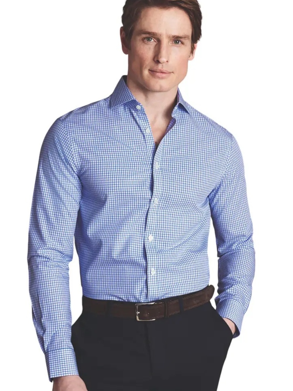 Charles Tyrwhitt Blue Micro-Check Slim Fit Non Iron Dress Shirt